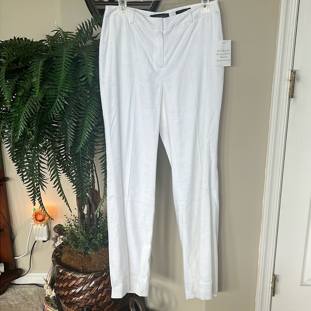 Brand New Anne Klein Linen White Trousers Lined Casual Pants Summer Party Office